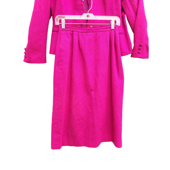 Vintage Dottie R Pink Wool One Button Long Sleeve Pockets Jacket Skirt Suit - Picture 9 of 15